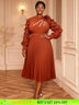AOMEIDRESS Brown Pleated Chiffon Dress Ruffle Sleeve Party Outfits Brown / M