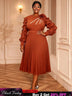 AOMEIDRESS Brown Pleated Chiffon Dress Ruffle Sleeve Party Outfits Brown / M