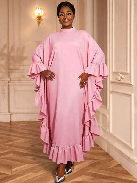 AOMEIDRESS Bubu Dresses Kaftan Loose Ruffles Africa Party Gowns Pink / One Size