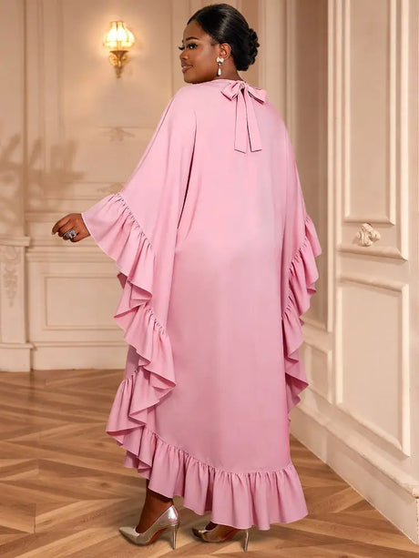 AOMEIDRESS Bubu Dresses Kaftan Loose Ruffles Africa Party Gowns Pink / One Size