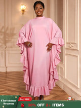 AOMEIDRESS Bubu Dresses Kaftan Loose Ruffles Africa Party Gowns Pink / One Size