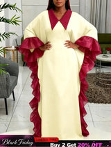 AOMEIDRESS Bubu Dresses Kaftan Loose Turn Down Collar Batwing Sleeves - LightYellow / One Size