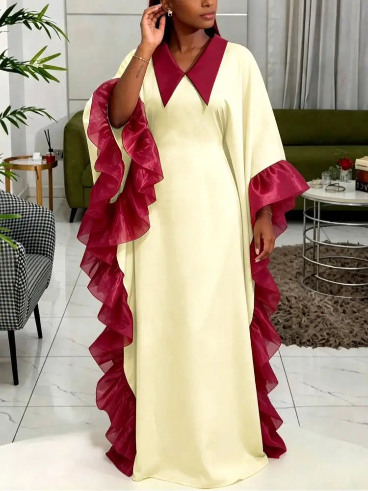 AOMEIDRESS Bubu Dresses Kaftan Loose Turn Down Collar Batwing Sleeves - LightYellow / One Size