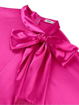 AOMEIDRESS Bubu Dresses Satin Fringe Tie Neck Long Sleeve Loose Maxi - Rose / One Size