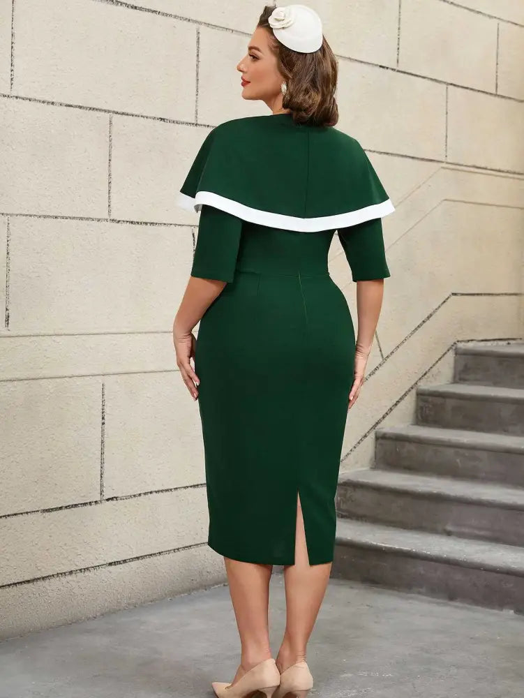 AOMEIDRESS Modest Round Neck Bodycon Dress with Overlay Cape Sophisticated Look

