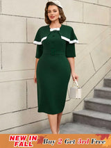 AOMEIDRESS Cape Style Bodycon Dress Round Neck Vintage Modest Look
