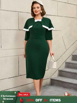 AOMEIDRESS Cape Style Bodycon Dress Round Neck Vintage Modest Look
