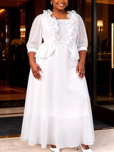 AOMEIDRESS Chic A Line Chiffon Dresses Square Neck Puff Sleeves Ruffles
