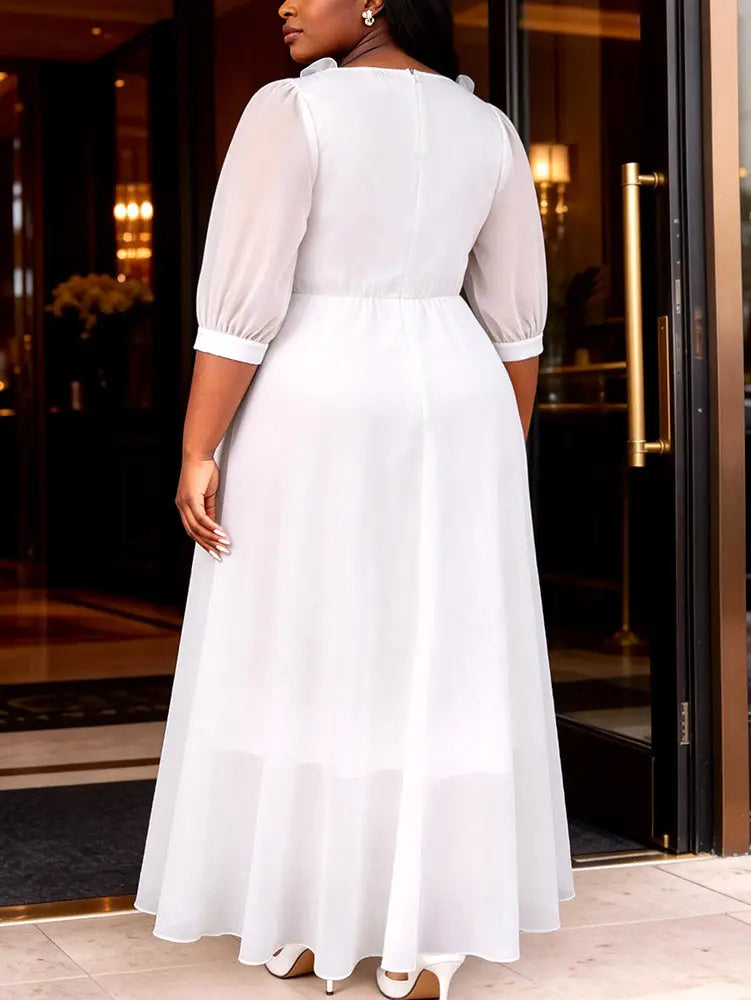 AOMEIDRESS Chic A Line Chiffon Dresses Square Neck Puff Sleeves Ruffles