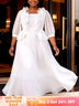 AOMEIDRESS Chic A Line Chiffon Dresses Square Neck Puff Sleeves Ruffles - White / L