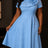 AOMEIDRESS Chic A Line Jacquard Dress O Neck 3D Floral Short Sleeves - Blue / S