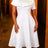 AOMEIDRESS Chic A Line Jacquard Dress O Neck 3D Floral Short Sleeves - White / S