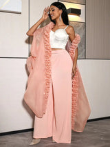 AOMEIDRESS Chic African Two Piece Set Elegant Ruffled Cape Pants