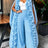 AOMEIDRESS Chic African Two Piece Set Elegant Ruffled Cape Pants - Light Blue / S