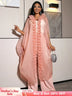 AOMEIDRESS Chic African Two Piece Set Elegant Ruffled Cape Pants Pink / S