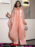AOMEIDRESS Chic African Two Piece Set Elegant Ruffled Cape Pants Pink / S