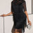 AOMEIDRESS Chic Black Fringe Dress Sheer Neckline Package Hip Gowns Black / S