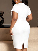 AOMEIDRESS Chic Bodycon Pencil Dress Asymmetrical Neck Short Sleeves