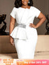 AOMEIDRESS Chic Bodycon Pencil Dress Asymmetrical Neck Short Sleeves - White / S