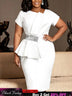 AOMEIDRESS Chic Bodycon Pencil Dress Asymmetrical Neck Short Sleeves - White / S
