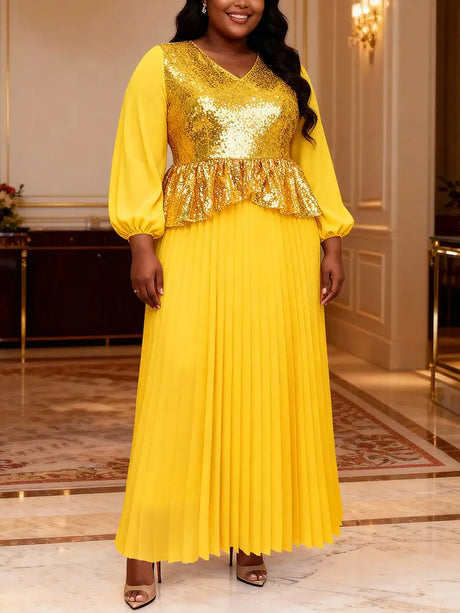 AOMEIDRESS Chic Chiffon Dress Sequin Peplum Wedding Guest Wear