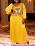 AOMEIDRESS Chic Chiffon Dress Sequin Peplum Wedding Guest Wear Yellow / L