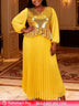 AOMEIDRESS Chic Chiffon Dress Sequin Peplum Wedding Guest Wear Yellow / L
