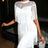 AOMEIDRESS Chic Fringe Dress Sheer Neckline Package Hip Party Gowns - White / S