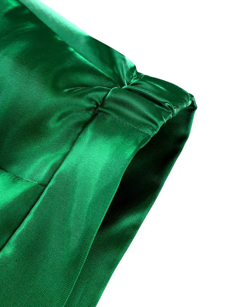 AOMEIDRESS Chic Green Satin Skirt Big 3D Flower Side Slit Party Wear