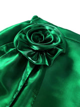 AOMEIDRESS Chic Green Satin Skirt Big 3D Flower Side Slit Party Wear