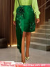 AOMEIDRESS Chic Green Satin Skirt Big 3D Flower Side Slit Party Wear Green / L