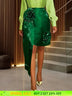 AOMEIDRESS Chic Green Satin Skirt Big 3D Flower Side Slit Party Wear Green / L