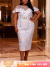AOMEIDRESS Chic Jacquard Bodycon Dress Sheer Party Weddings Gown - LightBlue / S