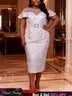 AOMEIDRESS Chic Jacquard Bodycon Dress Sheer Party Weddings Gown - LightBlue / S