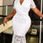 AOMEIDRESS Chic Lace Fishtail Dress Notched Lapel Short Sleeve Belted - White / S