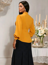 AOMEIDRESS Chic Long Sleeves Blouse 3D Flower Office Meetings Wear