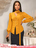 AOMEIDRESS Chic Long Sleeves Blouse 3D Flower Office Meetings Wear Yellow / S
