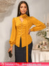 AOMEIDRESS Chic Long Sleeves Blouse 3D Flower Office Meetings Wear Yellow / S
