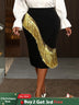 AOMEIDRESS Chic Pencil Skirt Irregular Gold Tassel for Party Office Black / L