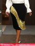 AOMEIDRESS Chic Pencil Skirt Irregular Gold Tassel for Party Office Black / L