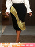 AOMEIDRESS Chic Pencil Skirt Irregular Gold Tassel for Party Office Black / L