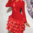AOMEIDRESS Chic Ruffles Dress Shirt Collar Long Sleeve Party Gowns Red / S