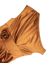 AOMEIDRESS Chic Satin Wrap Dress One Shoulder 3D Floral Formal Gowns