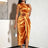 AOMEIDRESS Chic Satin Wrap Dress One Shoulder 3D Floral Formal Gowns Brown / S