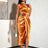 AOMEIDRESS Chic Satin Wrap Dress One Shoulder 3D Floral Formal Gowns Brown / S
