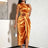 AOMEIDRESS Chic Satin Wrap Dress One Shoulder 3D Floral Formal Gowns Brown / S