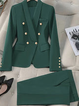 AOMEIDRESS Chic Two Piece Set Buttons Blazer Matching Slim Trousers