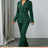 AOMEIDRESS Chic Two Piece Set Buttons Blazer Matching Slim Trousers DarkGreen / S