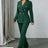 AOMEIDRESS Chic Two Piece Set Buttons Blazer Matching Slim Trousers DarkGreen / S