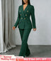 AOMEIDRESS Chic Two Piece Set Buttons Blazer Matching Slim Trousers DarkGreen / S
